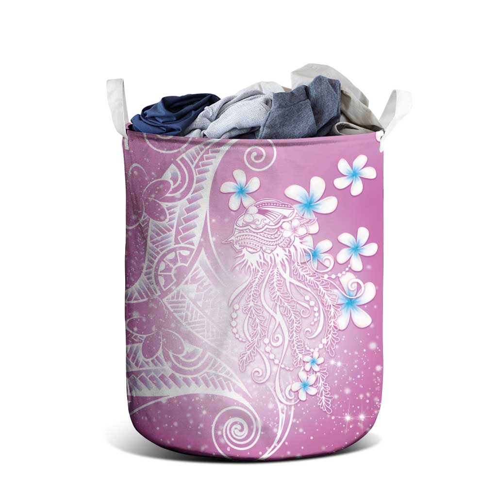 Polynesian Jellyfish Laundry Basket With Plumeria Pink