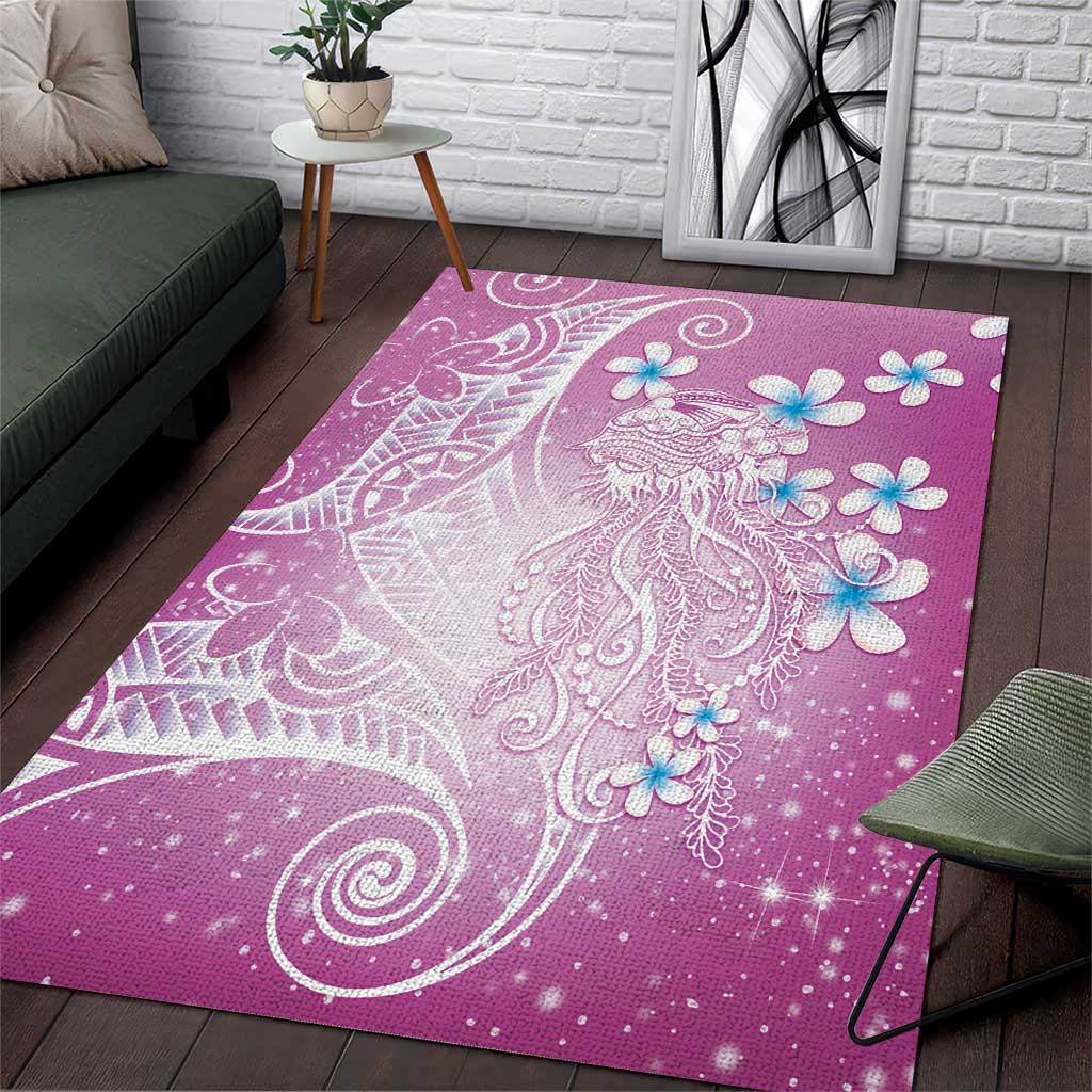 Polynesian Jellyfish Area Rug With Plumeria Pink