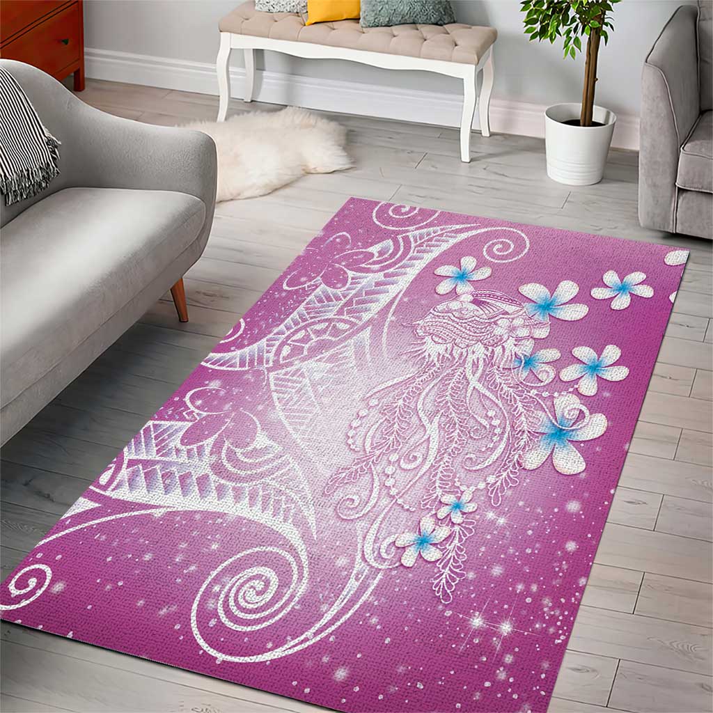 Polynesian Jellyfish Area Rug With Plumeria Pink