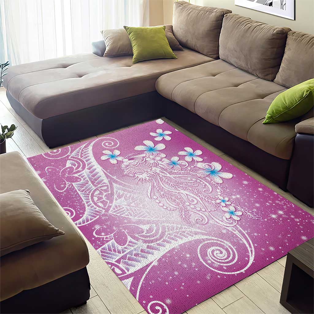 Polynesian Jellyfish Area Rug With Plumeria Pink