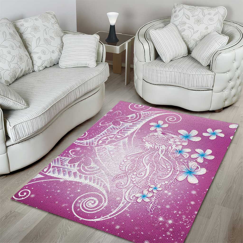 Polynesian Jellyfish Area Rug With Plumeria Pink
