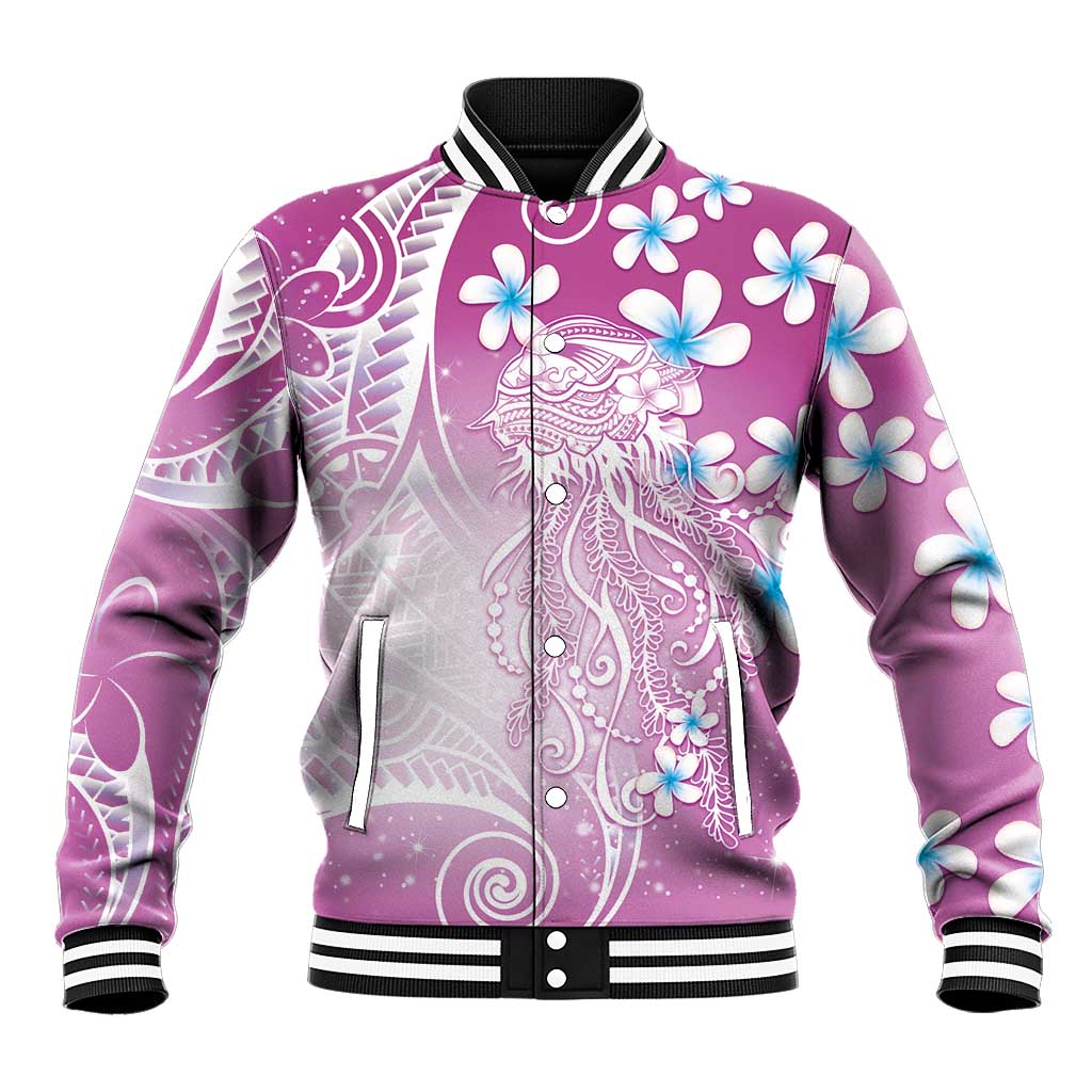 Polynesian Jellyfish Baseball Jacket With Plumeria Pink LT05 Unisex Pink - Polynesian Pride