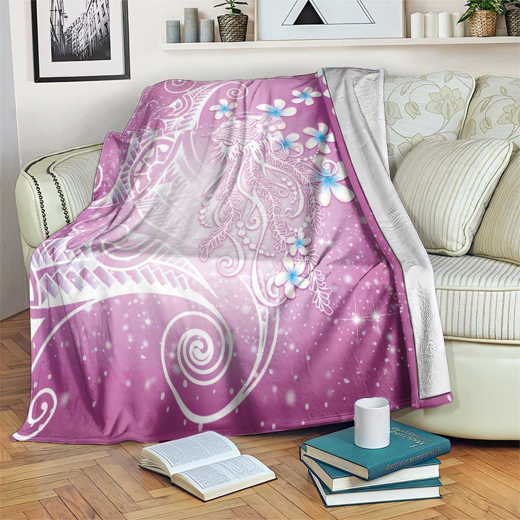Polynesian Jellyfish Blanket With Plumeria Pink