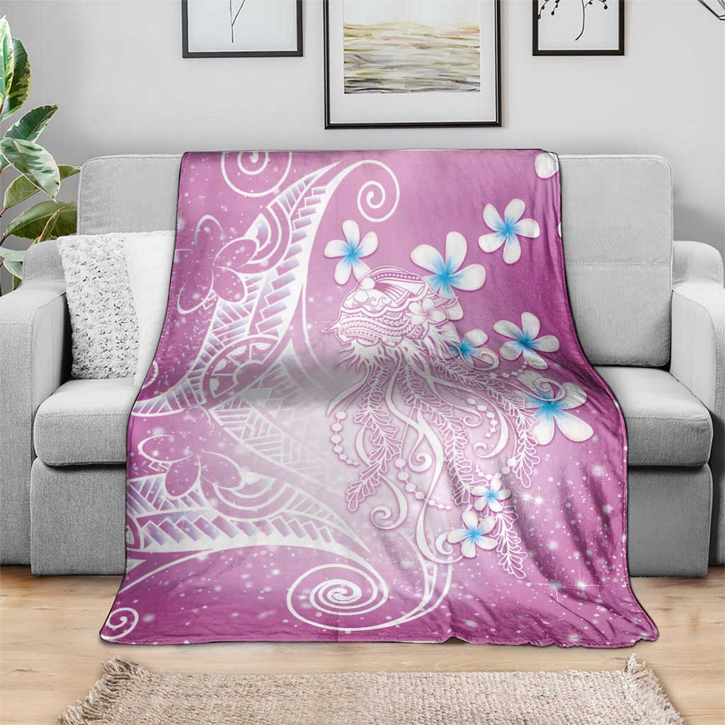 Polynesian Jellyfish Blanket With Plumeria Pink