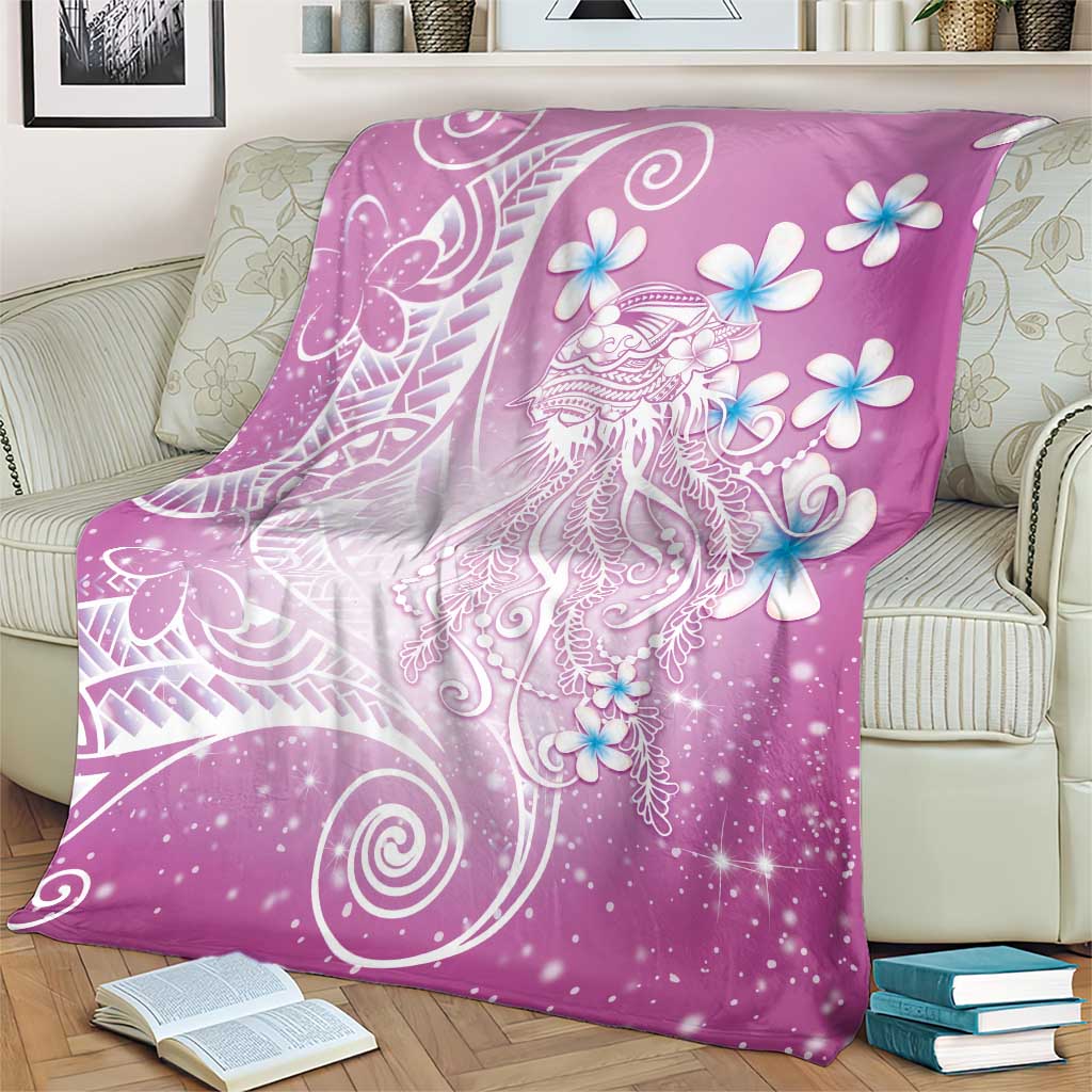 Polynesian Jellyfish Blanket With Plumeria Pink