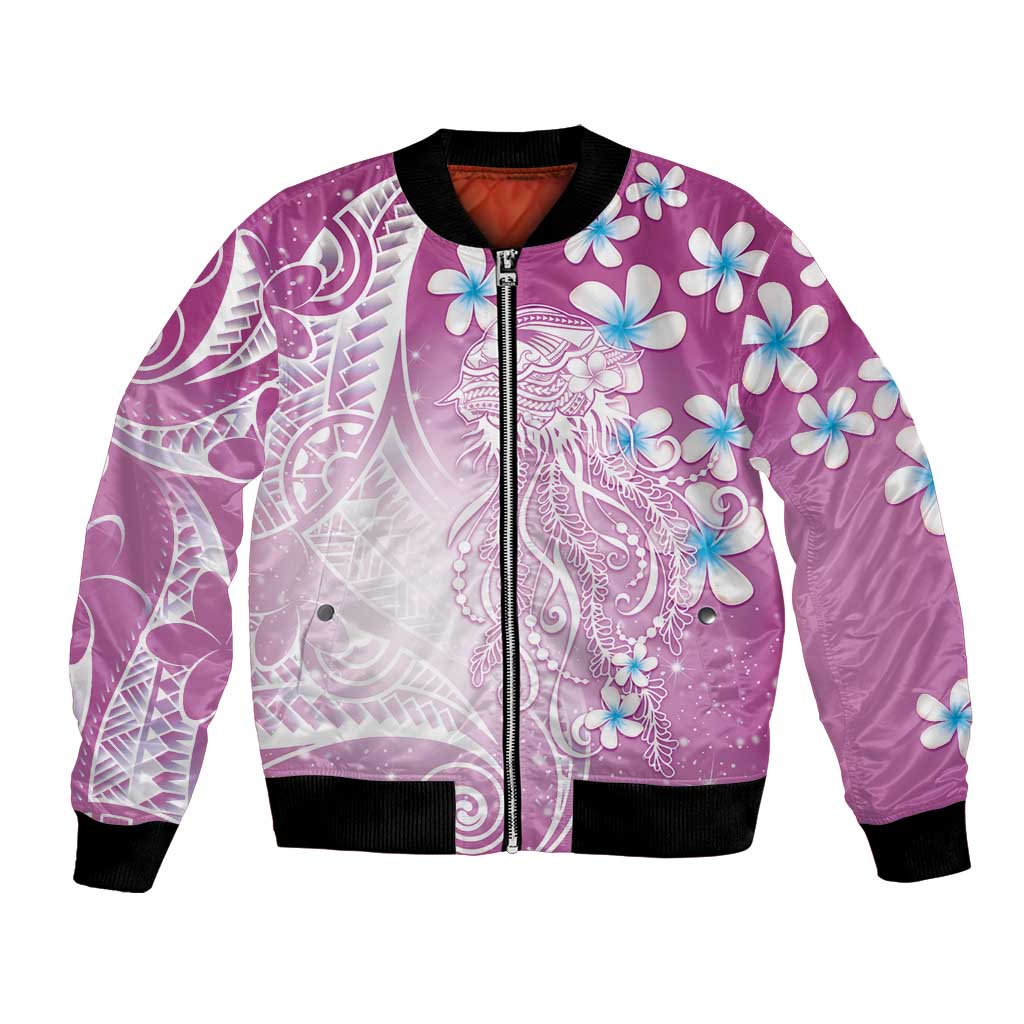 Polynesian Jellyfish Bomber Jacket With Plumeria Pink