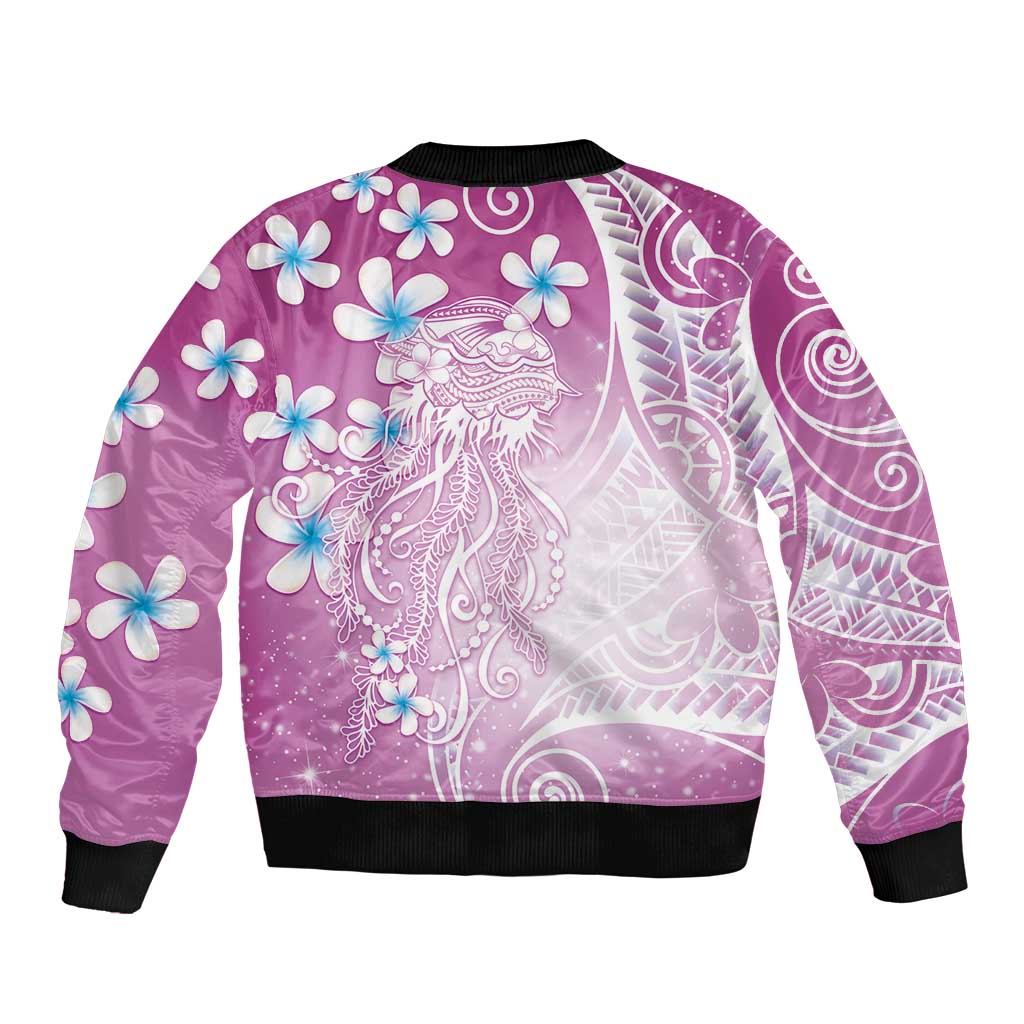 Polynesian Jellyfish Bomber Jacket With Plumeria Pink