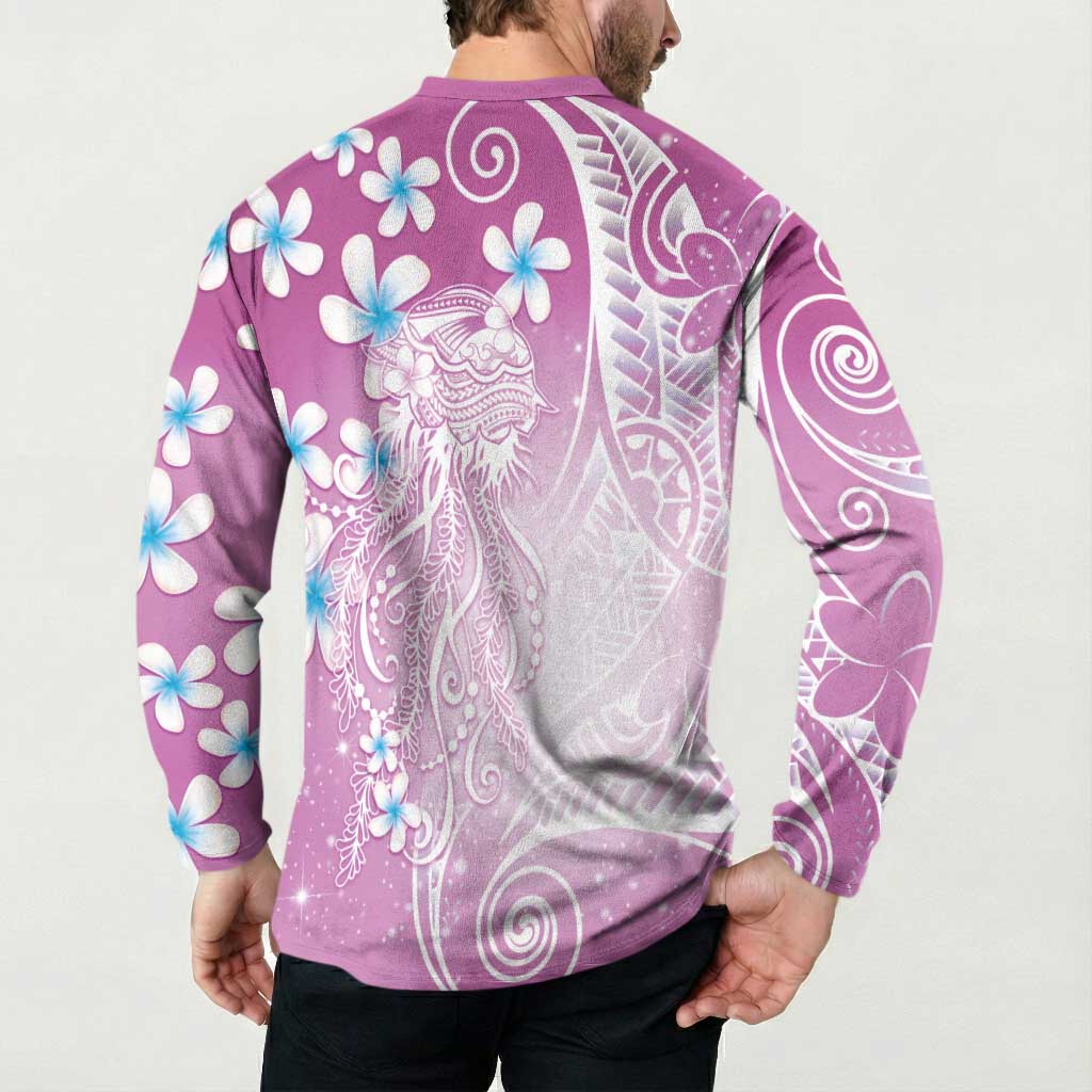 Polynesian Jellyfish Button Sweatshirt With Plumeria Pink