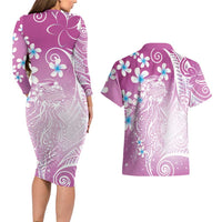 Polynesian Jellyfish Couples Matching Long Sleeve Bodycon Dress and Hawaiian Shirt With Plumeria Pink LT05 - Polynesian Pride