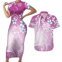 Polynesian Jellyfish Couples Matching Short Sleeve Bodycon Dress and Hawaiian Shirt With Plumeria Pink LT05 Pink - Polynesian Pride