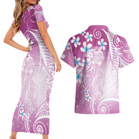 Polynesian Jellyfish Couples Matching Short Sleeve Bodycon Dress and Hawaiian Shirt With Plumeria Pink LT05 - Polynesian Pride