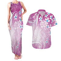 Polynesian Jellyfish Couples Matching Tank Maxi Dress and Hawaiian Shirt With Plumeria Pink LT05 Pink - Polynesian Pride