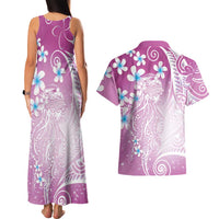 Polynesian Jellyfish Couples Matching Tank Maxi Dress and Hawaiian Shirt With Plumeria Pink LT05 - Polynesian Pride