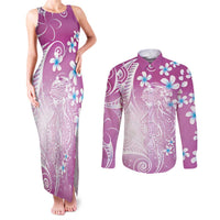 Polynesian Jellyfish Couples Matching Tank Maxi Dress and Long Sleeve Button Shirt With Plumeria Pink LT05 Pink - Polynesian Pride