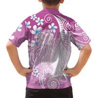 Polynesian Jellyfish Family Matching Off Shoulder Maxi Dress and Hawaiian Shirt With Plumeria Pink