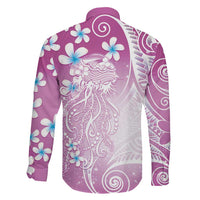 Polynesian Jellyfish Family Matching Off Shoulder Maxi Dress and Hawaiian Shirt With Plumeria Pink