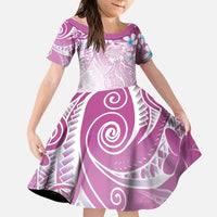 Polynesian Jellyfish Family Matching Summer Maxi Dress and Hawaiian Shirt With Plumeria Pink