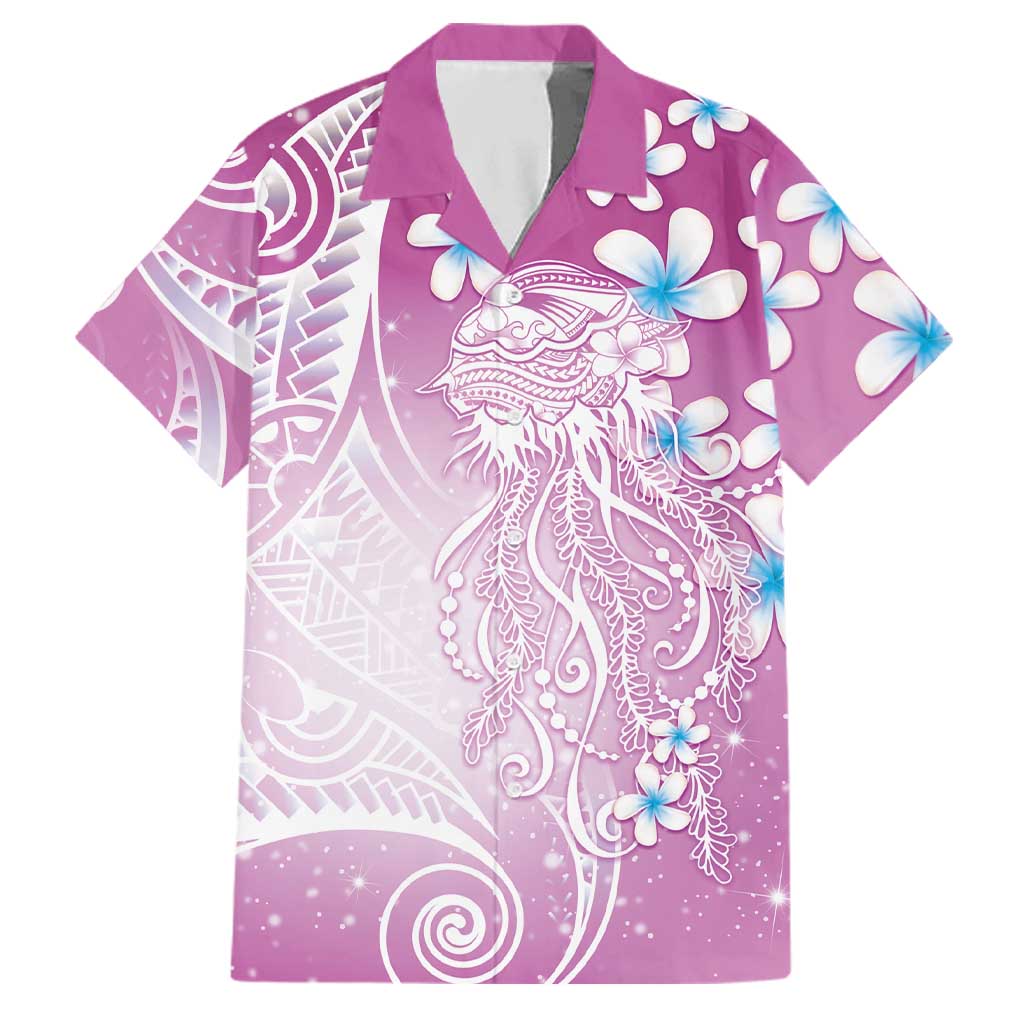 Polynesian Jellyfish Family Matching Summer Maxi Dress and Hawaiian Shirt With Plumeria Pink