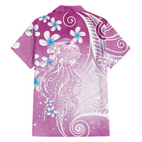Polynesian Jellyfish Family Matching Tank Maxi Dress and Hawaiian Shirt With Plumeria Pink