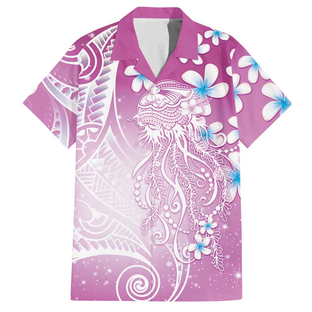 Polynesian Jellyfish Hawaiian Shirt With Plumeria Pink