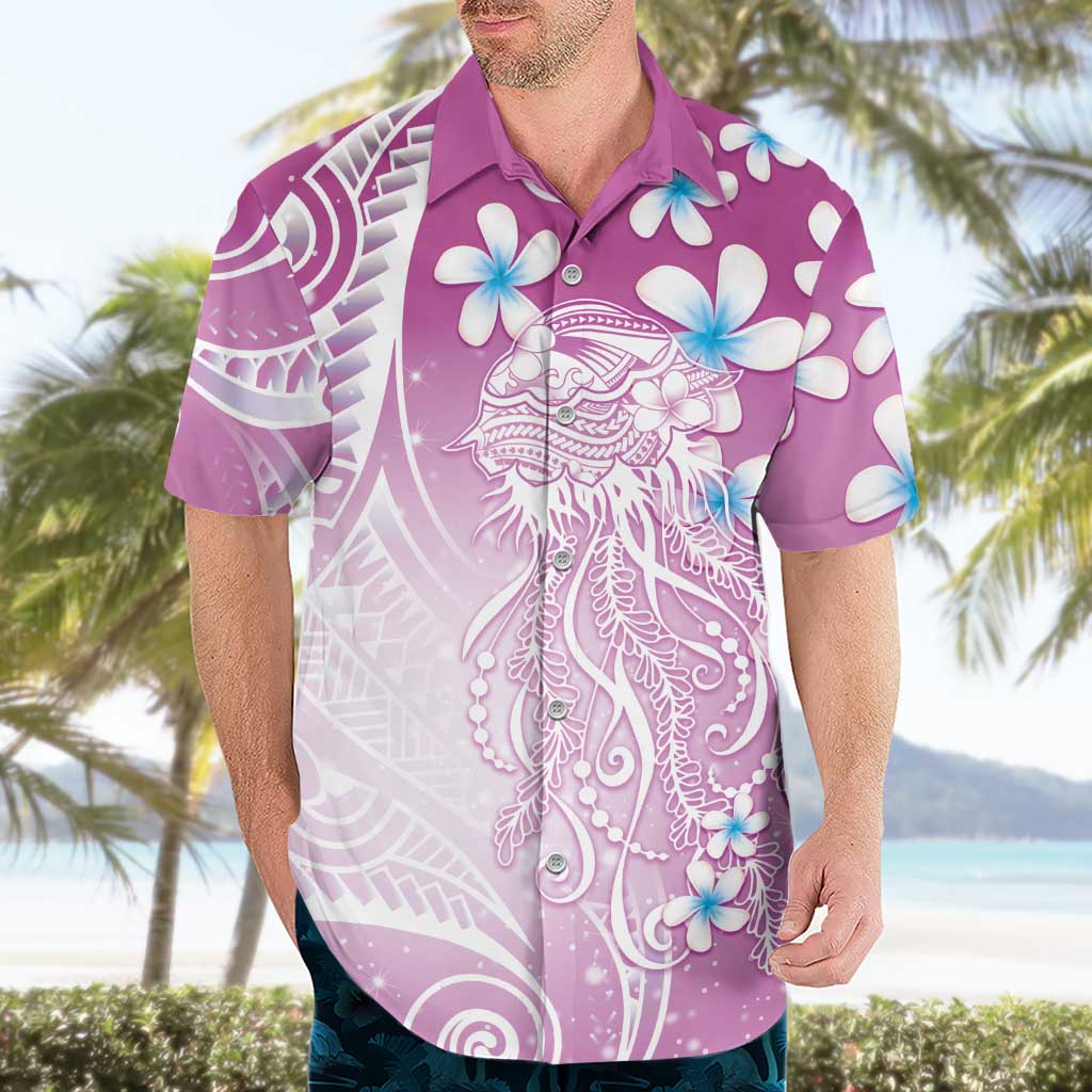 Polynesian Jellyfish Hawaiian Shirt With Plumeria Pink