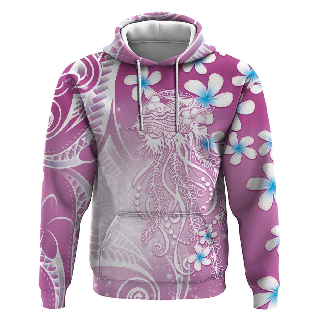 Polynesian Jellyfish Hoodie With Plumeria Pink LT05 Pullover Hoodie Pink - Polynesian Pride