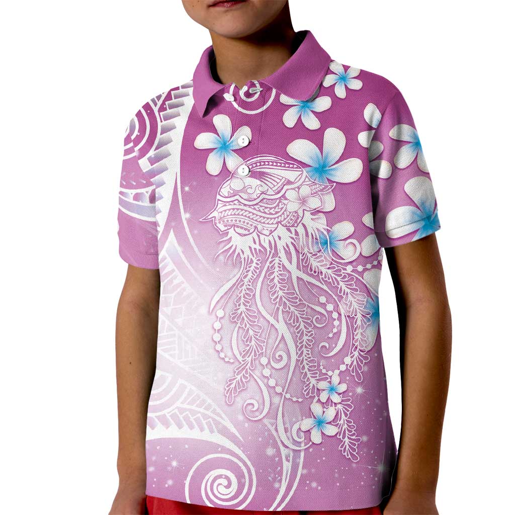 Polynesian Jellyfish Kid Polo Shirt With Plumeria Pink LT05 Kid Pink - Polynesian Pride
