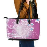 Polynesian Jellyfish Leather Tote Bag With Plumeria Pink