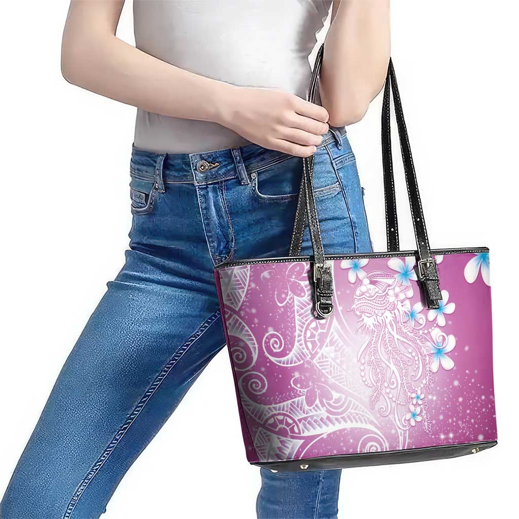 Polynesian Jellyfish Leather Tote Bag With Plumeria Pink