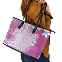 Polynesian Jellyfish Leather Tote Bag With Plumeria Pink