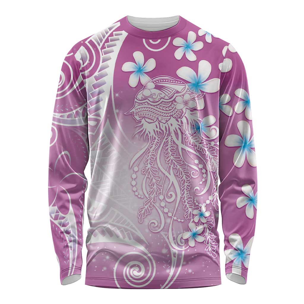 Polynesian Jellyfish Long Sleeve Shirt With Plumeria Pink