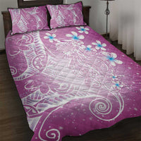 Polynesian Jellyfish Quilt Bed Set With Plumeria Pink