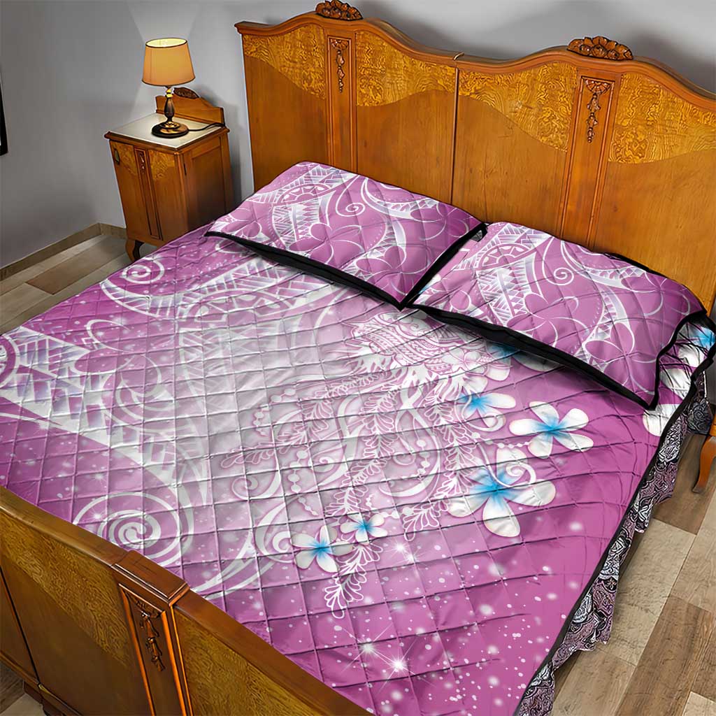 Polynesian Jellyfish Quilt Bed Set With Plumeria Pink