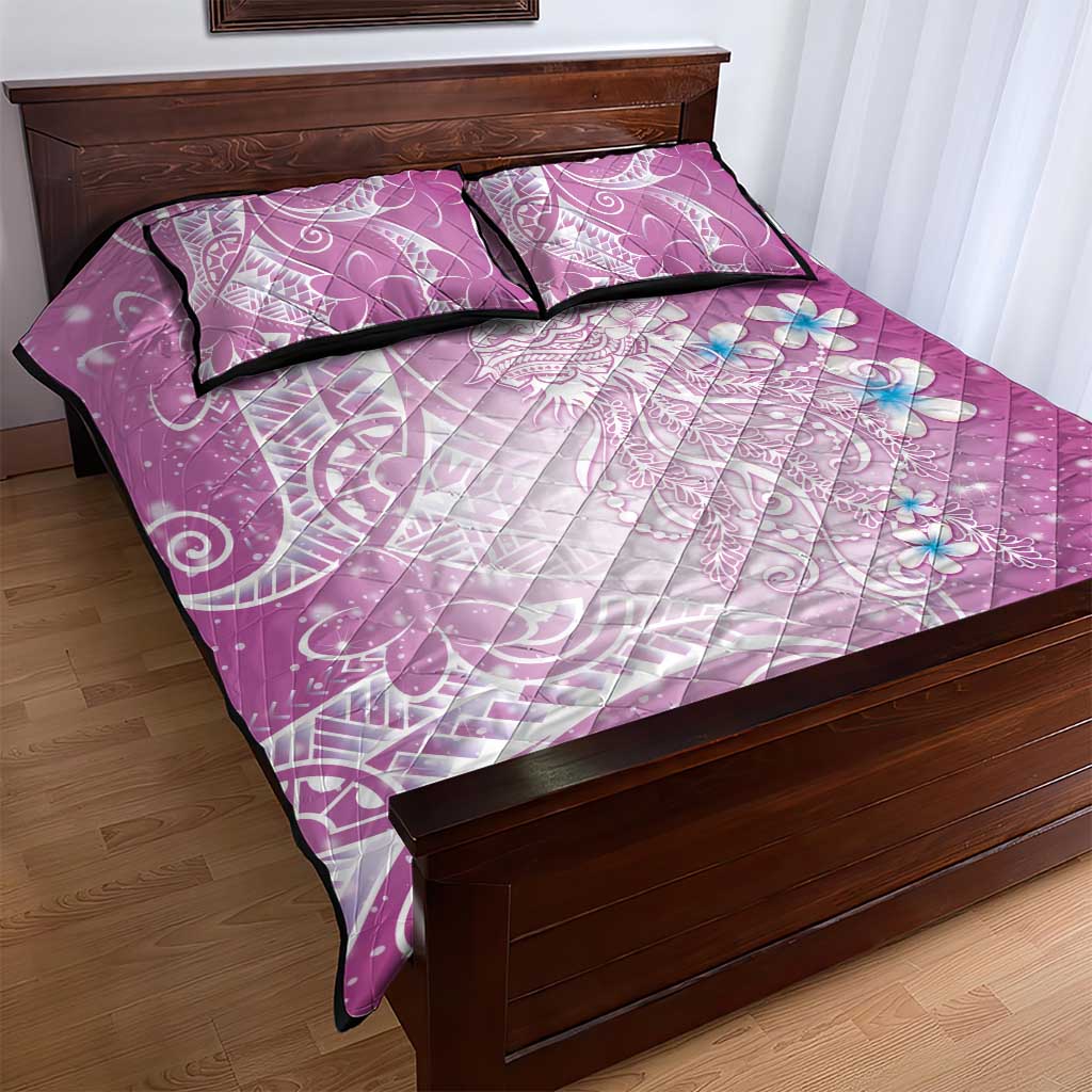 Polynesian Jellyfish Quilt Bed Set With Plumeria Pink