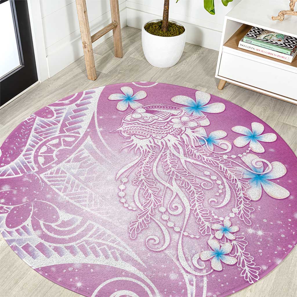 Polynesian Jellyfish Round Carpet With Plumeria Pink LT05 Pink - Polynesian Pride
