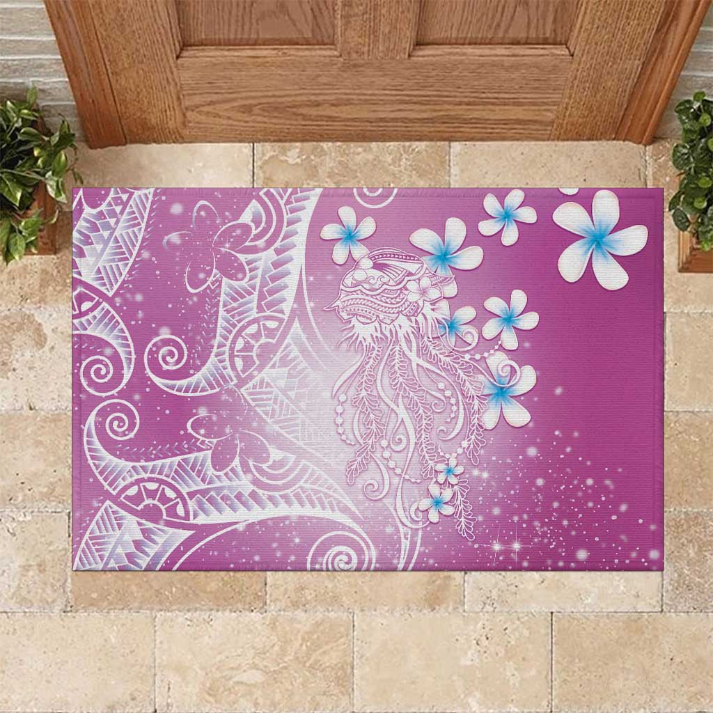Polynesian Jellyfish Rubber Doormat With Plumeria Pink