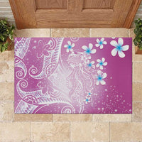 Polynesian Jellyfish Rubber Doormat With Plumeria Pink