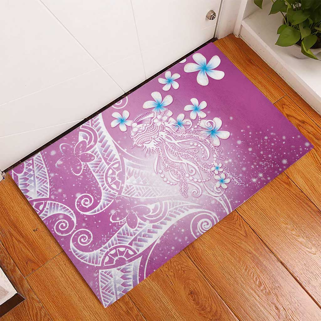Polynesian Jellyfish Rubber Doormat With Plumeria Pink