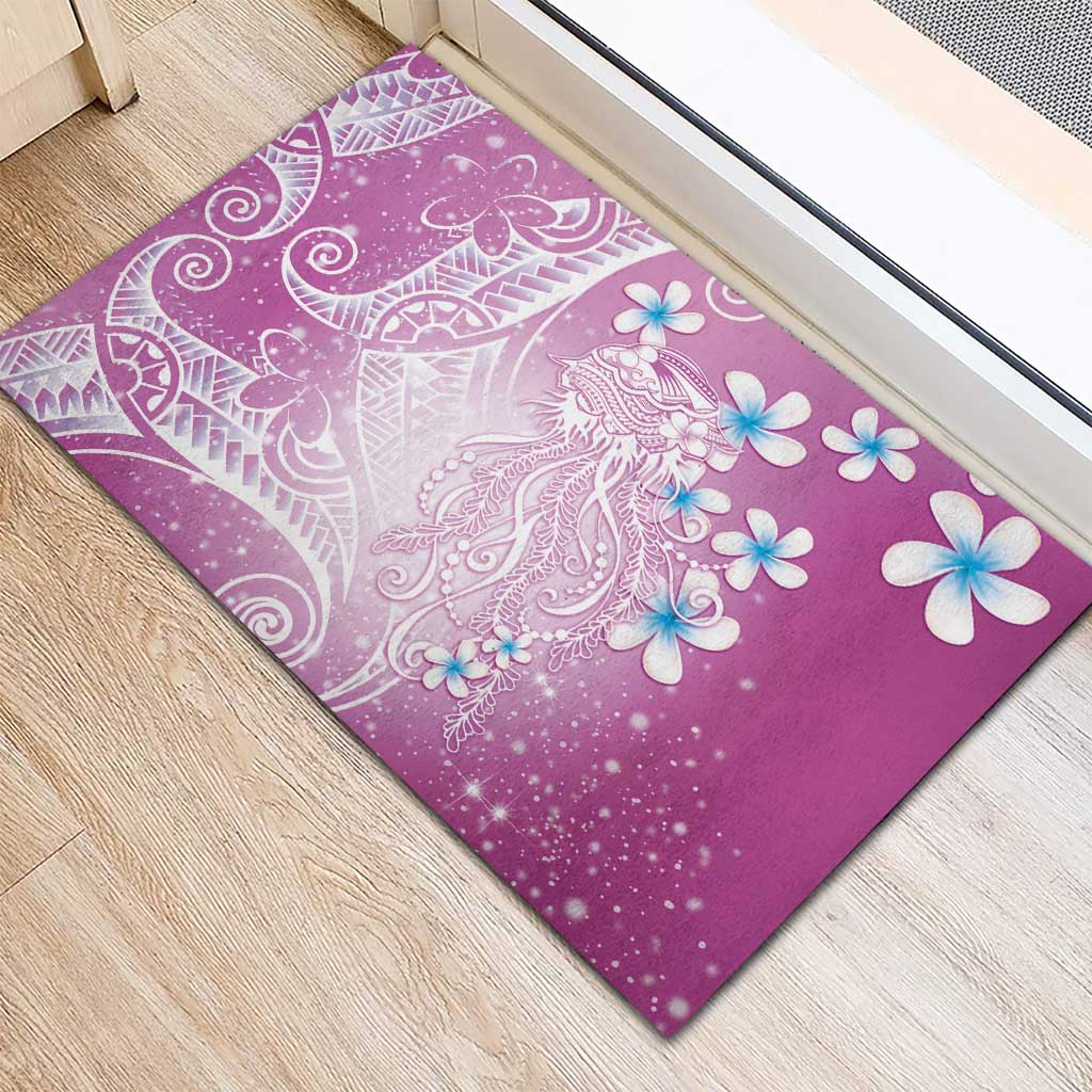 Polynesian Jellyfish Rubber Doormat With Plumeria Pink