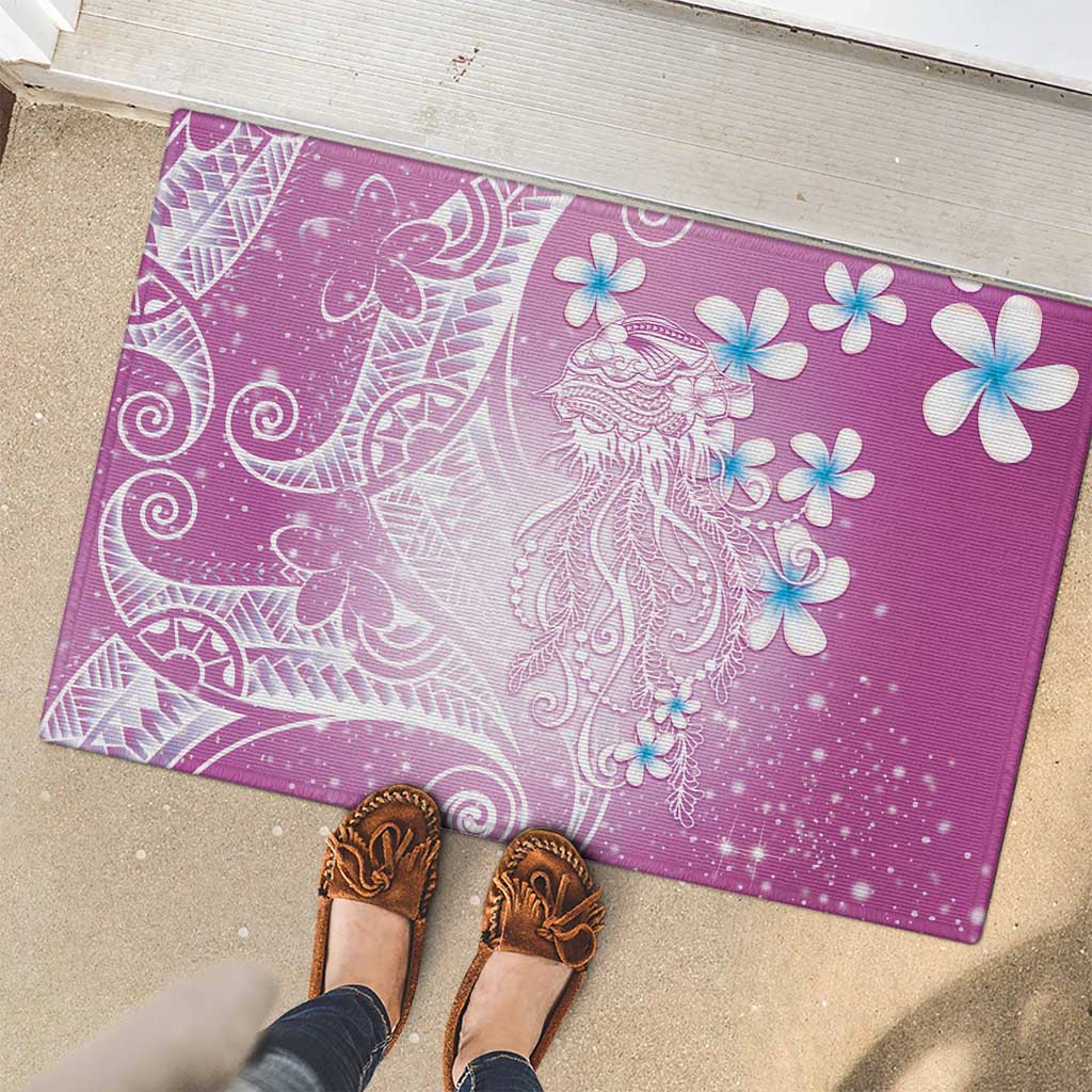 Polynesian Jellyfish Rubber Doormat With Plumeria Pink