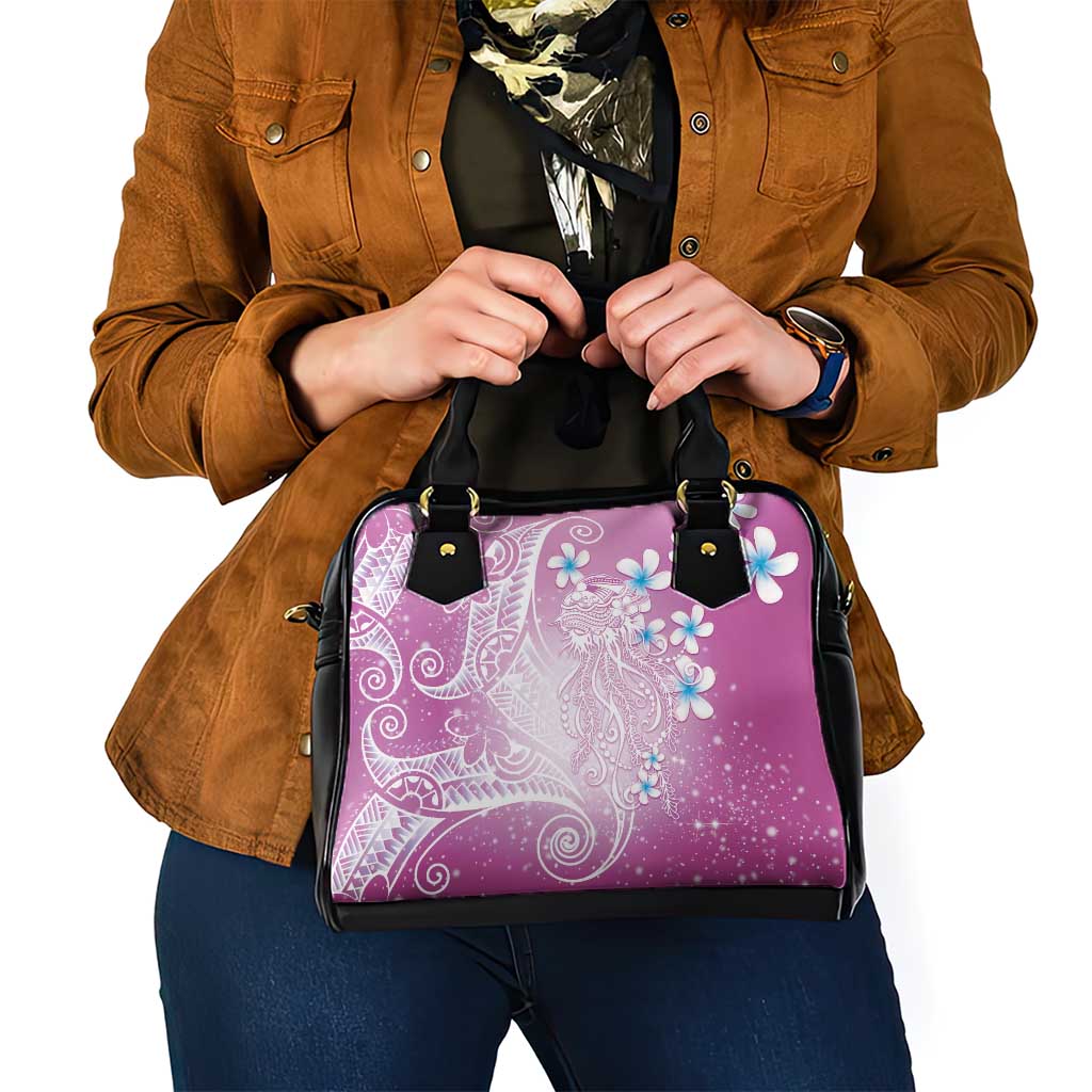 Polynesian Jellyfish Shoulder Handbag With Plumeria Pink