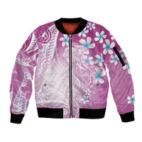 Polynesian Jellyfish Sleeve Zip Bomber Jacket With Plumeria Pink