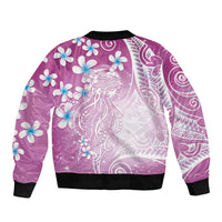 Polynesian Jellyfish Sleeve Zip Bomber Jacket With Plumeria Pink