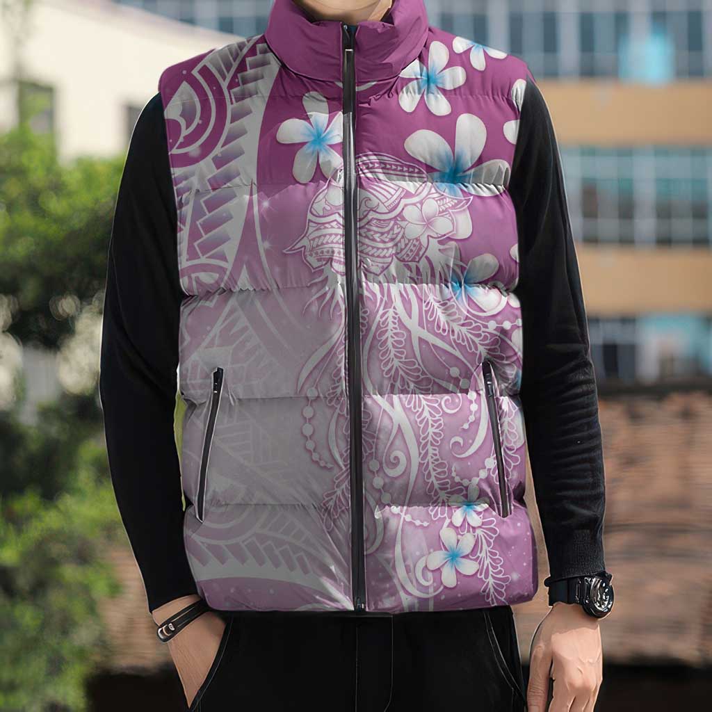 Polynesian Jellyfish Sleeveless Puffer Jacket With Plumeria Pink LT05 - Polynesian Pride