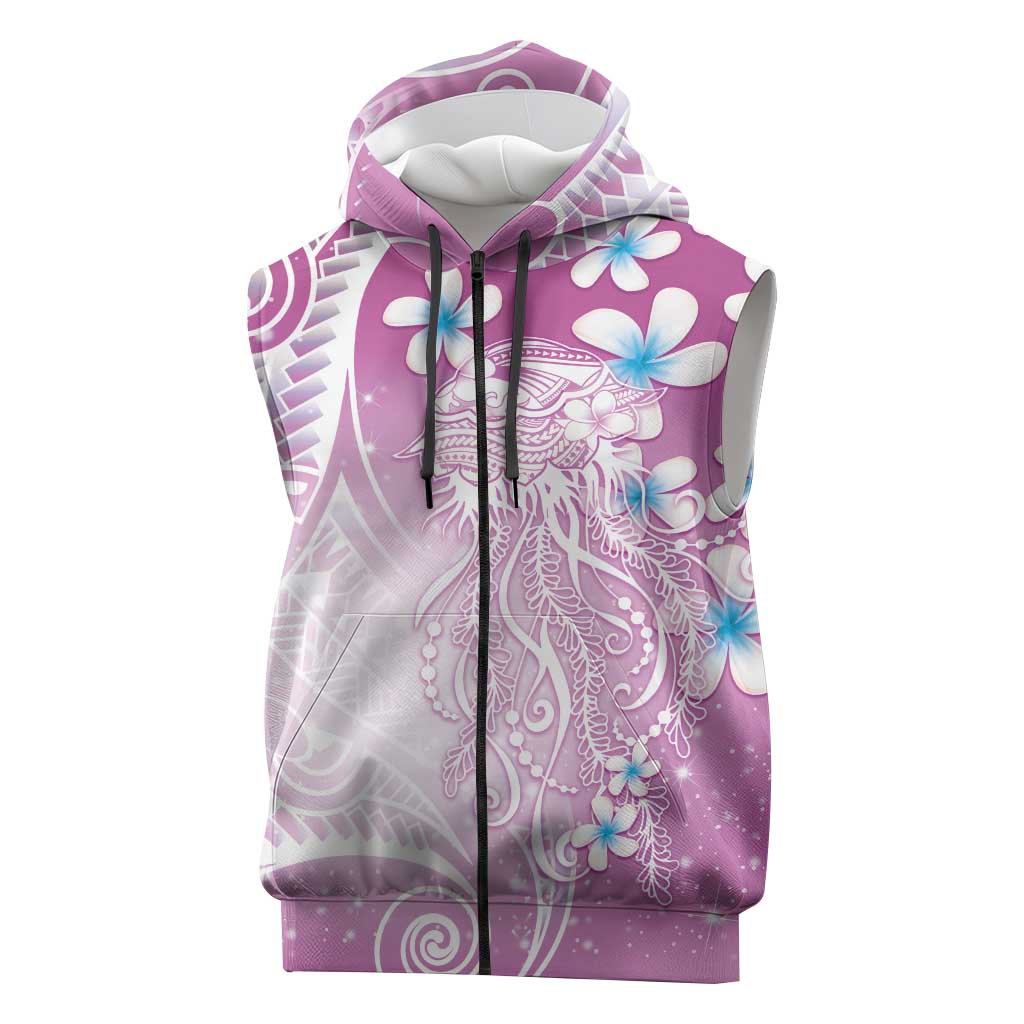Polynesian Jellyfish Sleeveless Zip Hoodie With Plumeria Pink LT05 Pink - Polynesian Pride