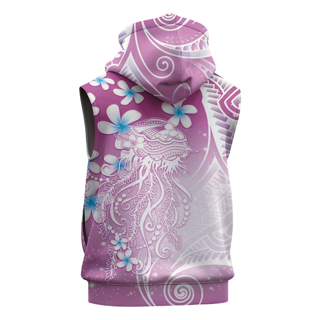 Polynesian Jellyfish Sleeveless Zip Hoodie With Plumeria Pink
