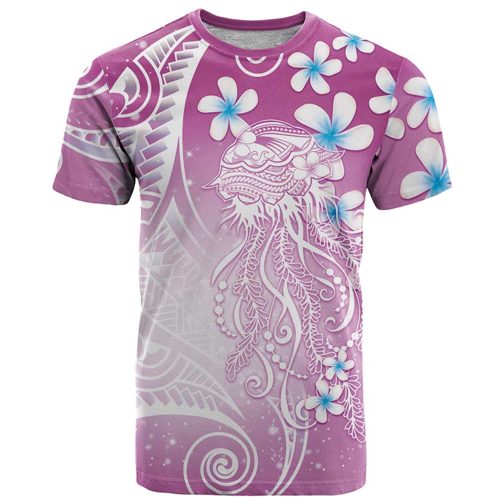 Polynesian Jellyfish T Shirt With Plumeria Pink