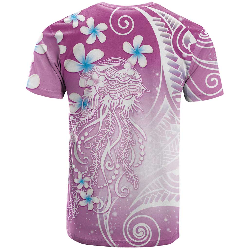 Polynesian Jellyfish T Shirt With Plumeria Pink