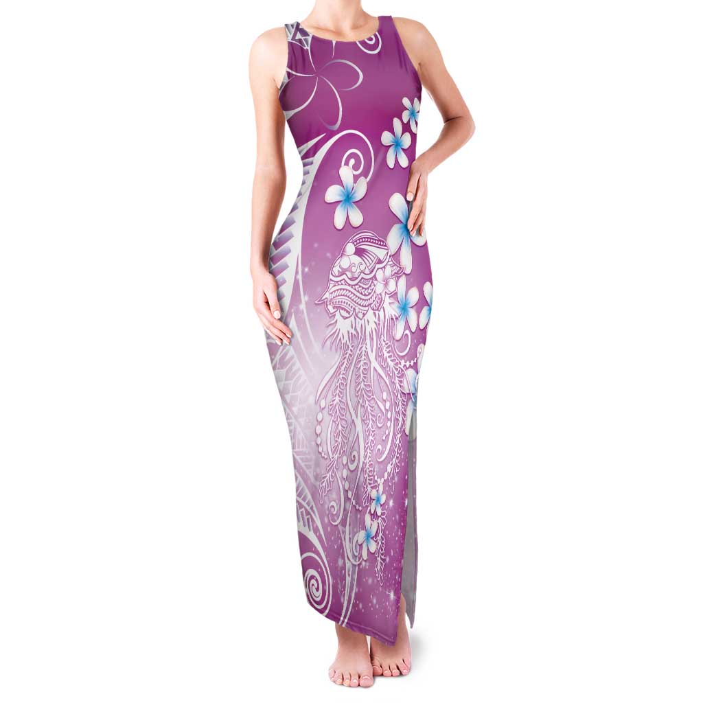 Polynesian Jellyfish Tank Maxi Dress With Plumeria Pink LT05 Women Pink - Polynesian Pride