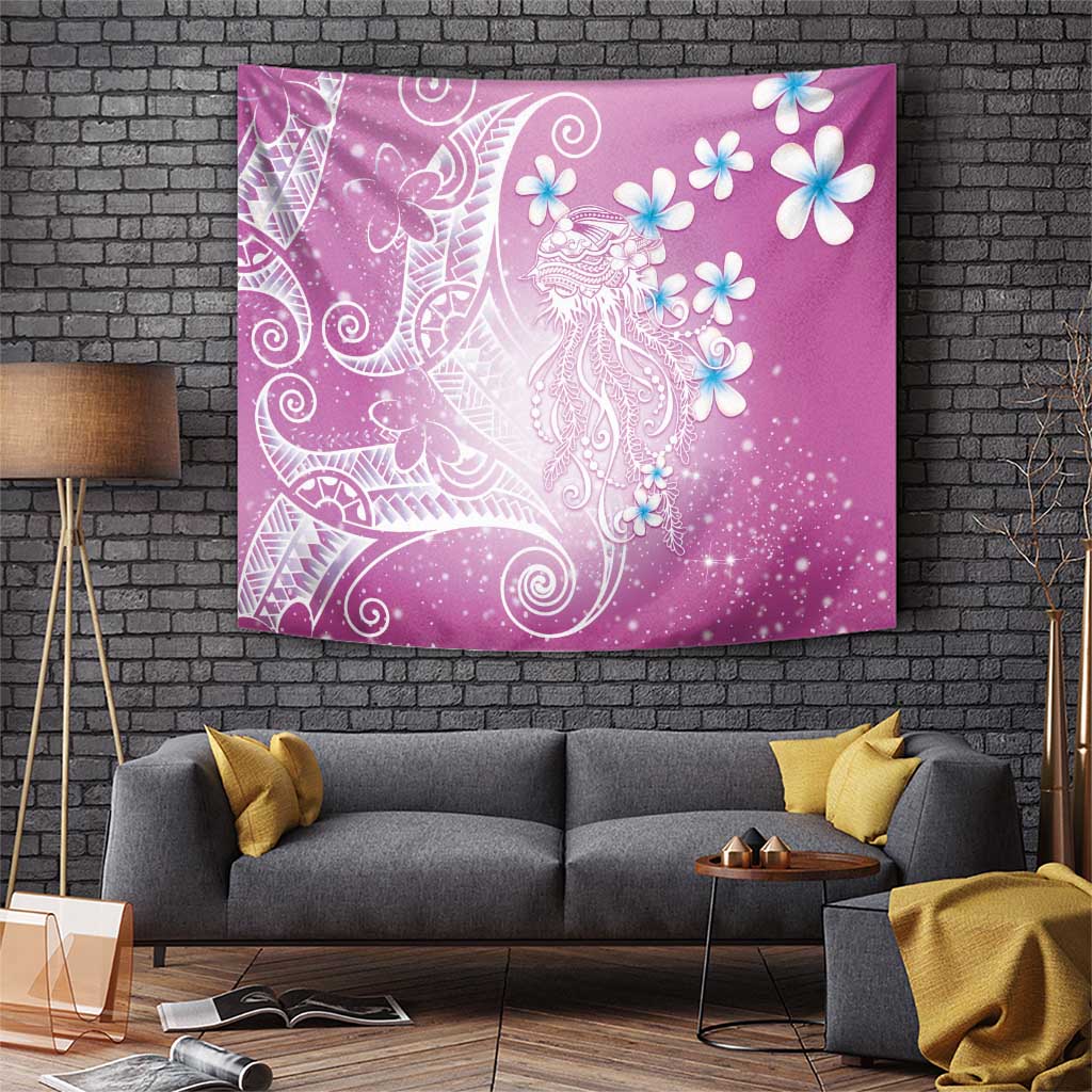 Polynesian Jellyfish Tapestry With Plumeria Pink LT05 Pink - Polynesian Pride